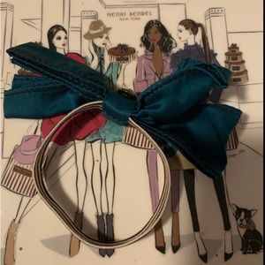 HENRI BENDEL SILK BOW Centennial stripe hair tie SWAROVSKI CRYSTAL detail